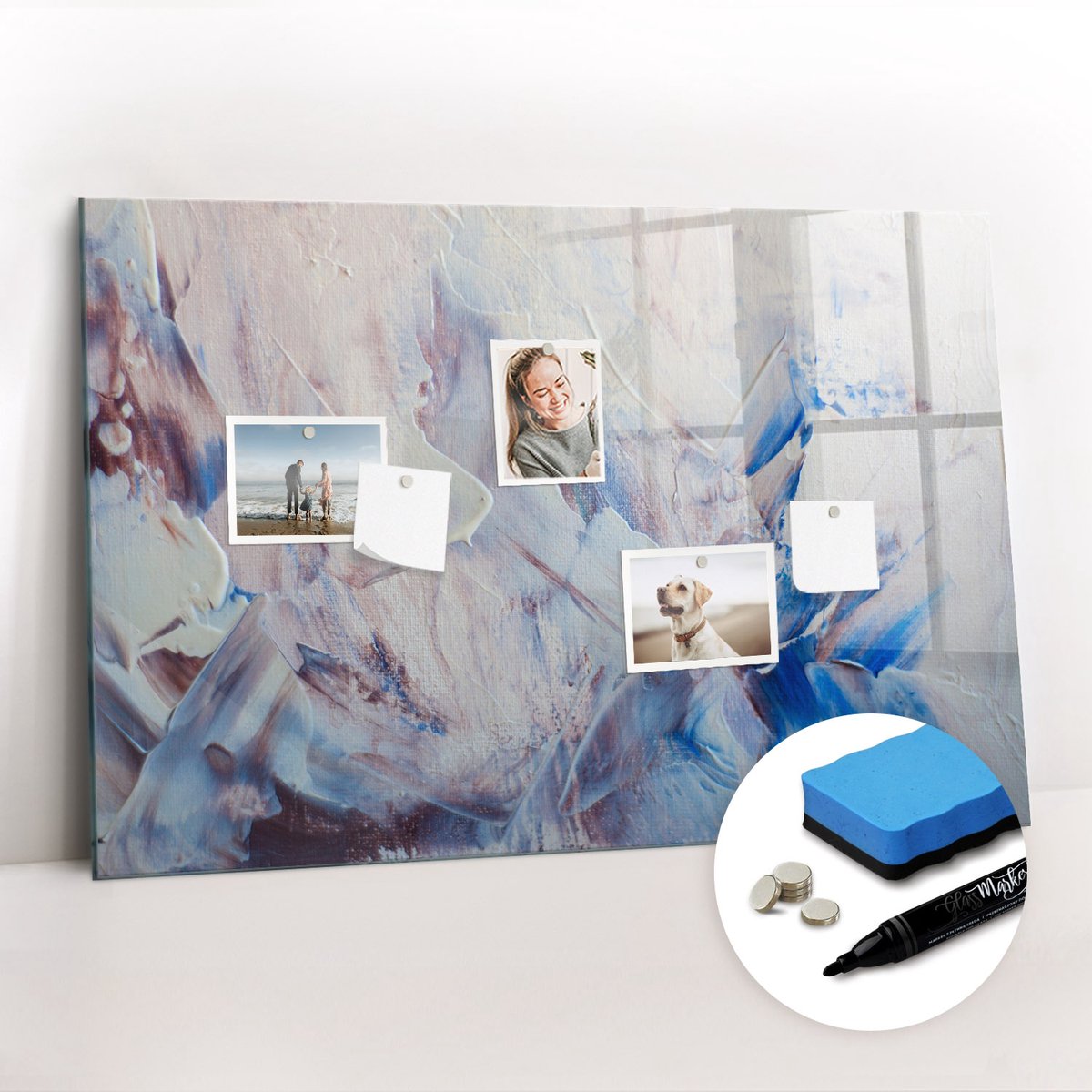 Tulup Whitebord - Penseelbewegingen - 90 x 60 cm - Wit Memo Bord - Gratis 5 Sterke Magneten + Whiteboard Marker & Wisser - Moderne Wanddecoratie - Memobord Keuken - Planning Muur