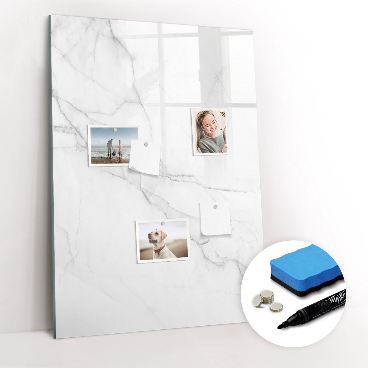 Tulup Whitebord - Decoratief licht marmer - 70 x 100 cm - Wit Magneetbord Design - Gratis 5 Sterke Magneten + Whiteboard Marker & Wisser - Decoratief Magnetisch Bord - Magnetisch Bord Kind - Ideeënbord Thuiswerkplek