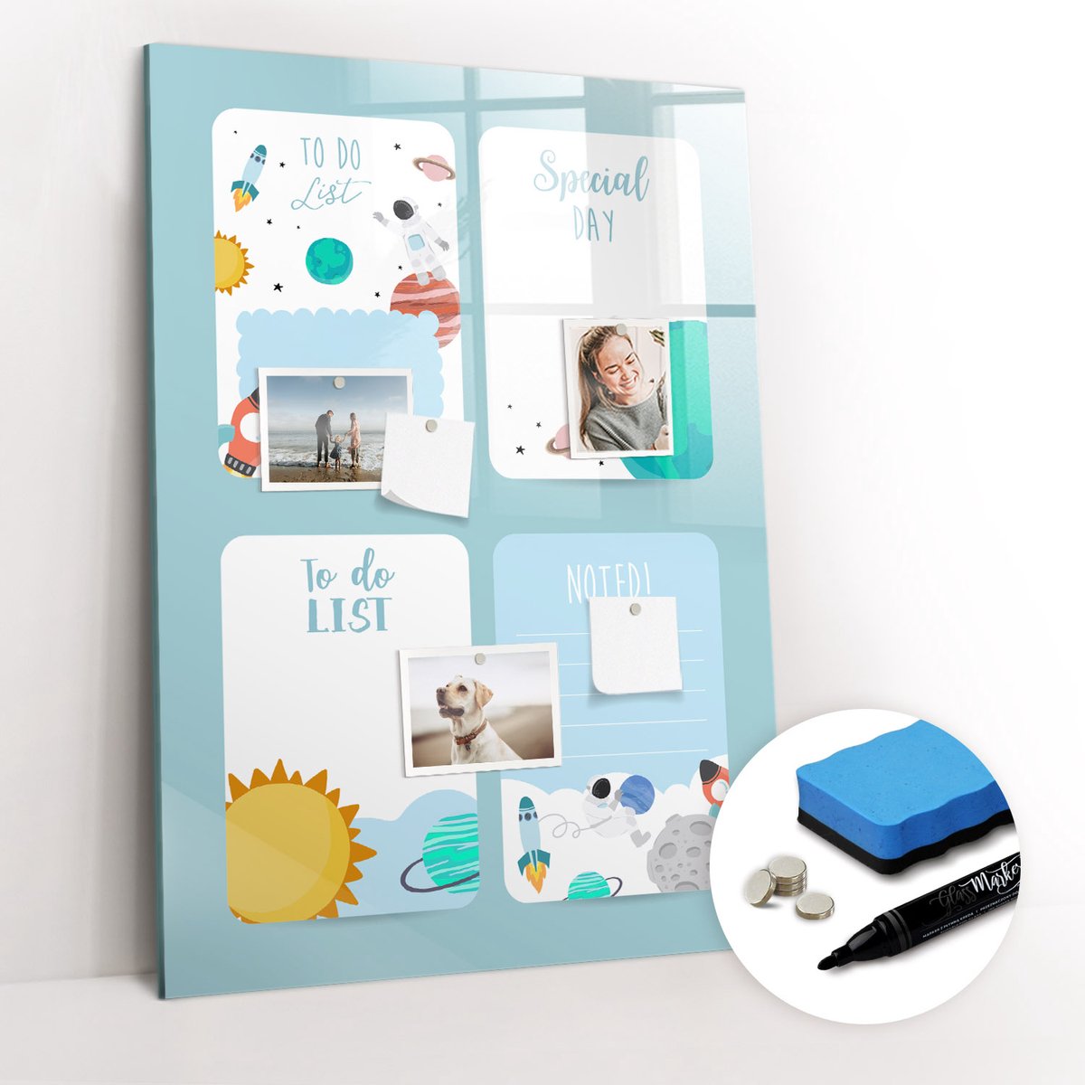 Tulup Whitebord - Galactische Planner - 70 x 100 cm - Blauw Magnetic Board - Gratis 5 Sterke Magneten + Whiteboard Marker & Wisser - Decoratief Magnetisch Bord - Magnetisch Bord Kind - Ideeënbord Thuiswerkplek