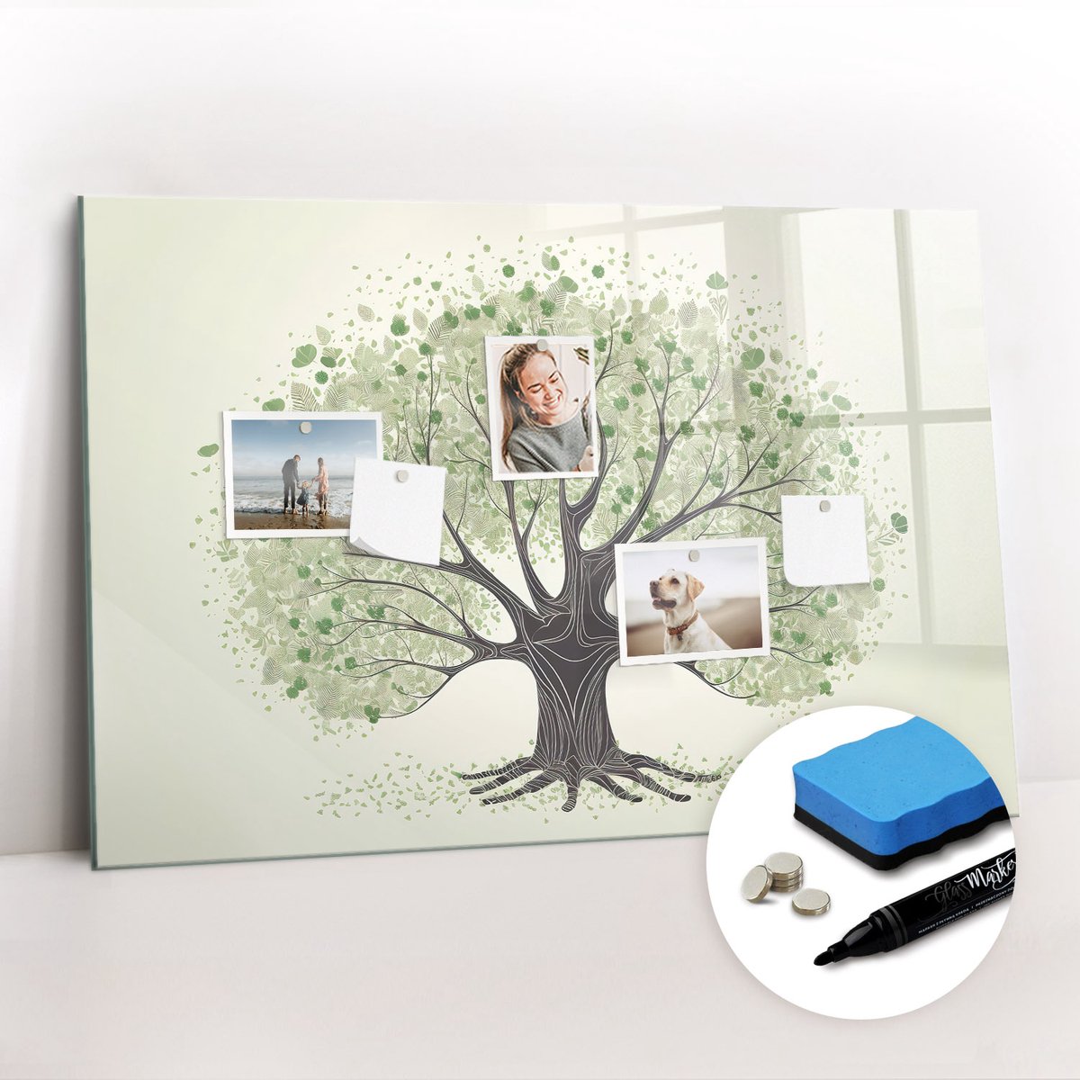 Tulup Whitebord - Grote boom natuur - 90 x 60 cm - Groente Foto Magneetbord - Gratis 5 Sterke Magneten + Whiteboard Marker & Wisser - Moderne Wanddecoratie - Magnetisch Memobord - Planning Muur