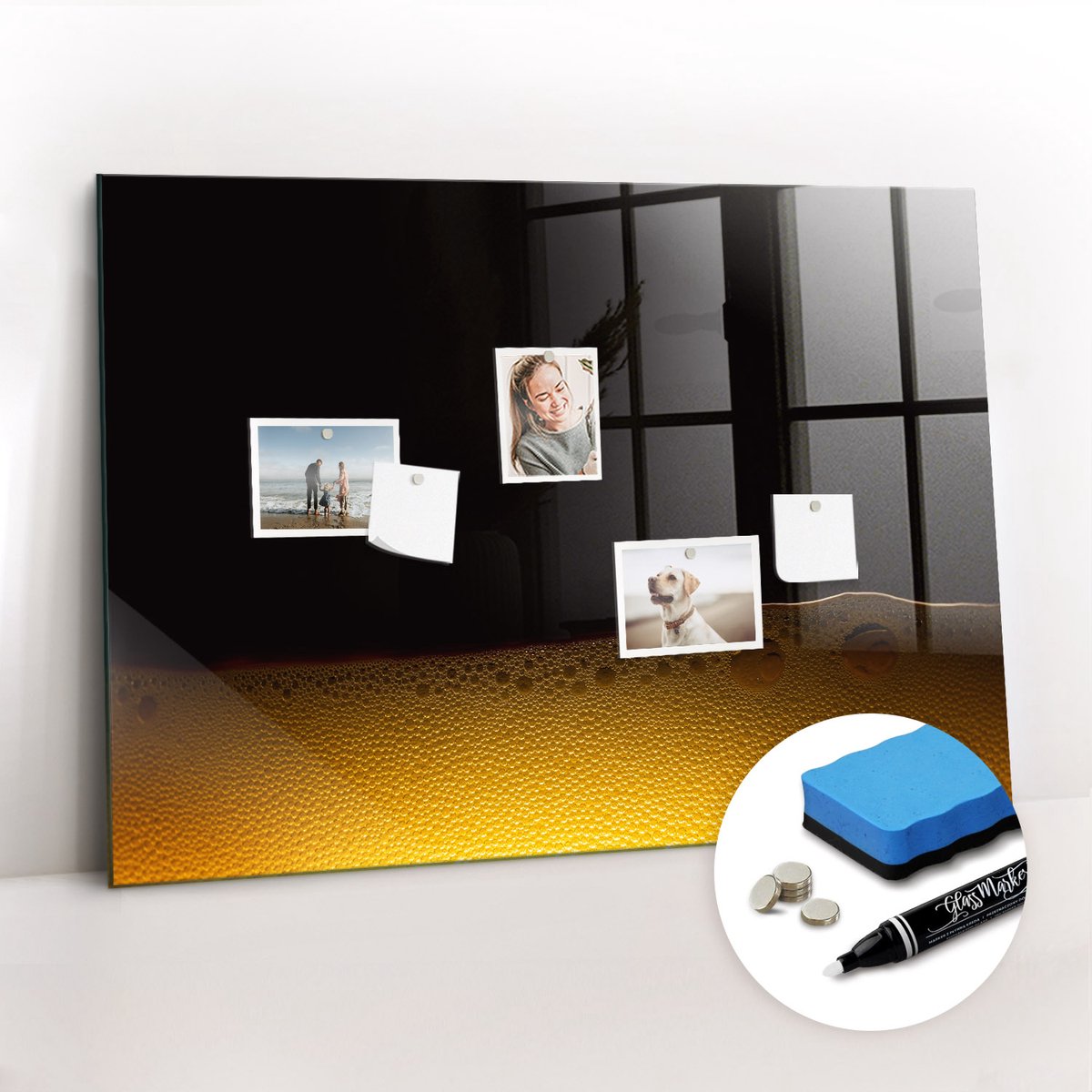 Tulup Whitebord - Sinaasappelsap - 100 x 70 cm - Geel Memobord Glas - Gratis 5 Sterke Magneten + Whiteboard Marker & Wisser - Interieur Accessoires Kantoor - Memobord Keuken - Productiviteit Tools