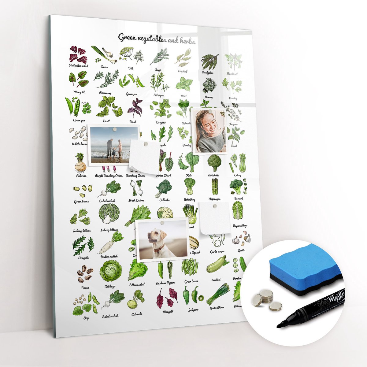 Tulup Whitebord - Groene groenten - 70 x 100 cm - Wit Magnetisch Bord - Gratis 5 Sterke Magneten + Whiteboard Marker & Wisser - Industrieel Wandbord - Memo Bord - Inspiratiebord Kantoor
