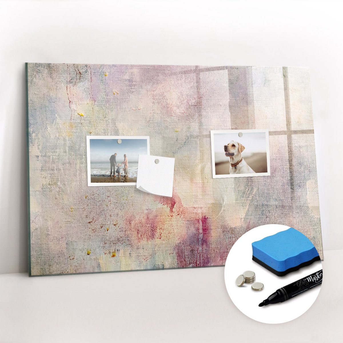 Tulup Whitebord - Geschilderde abstractie - 60 x 40 cm - Veelkleurig Magneetbord Design - Gratis 5 Sterke Magneten + Whiteboard Marker & Wisser - Wanddecoratie Kantoor - Magnetisch Bord - Inspiratiebord Kantoor
