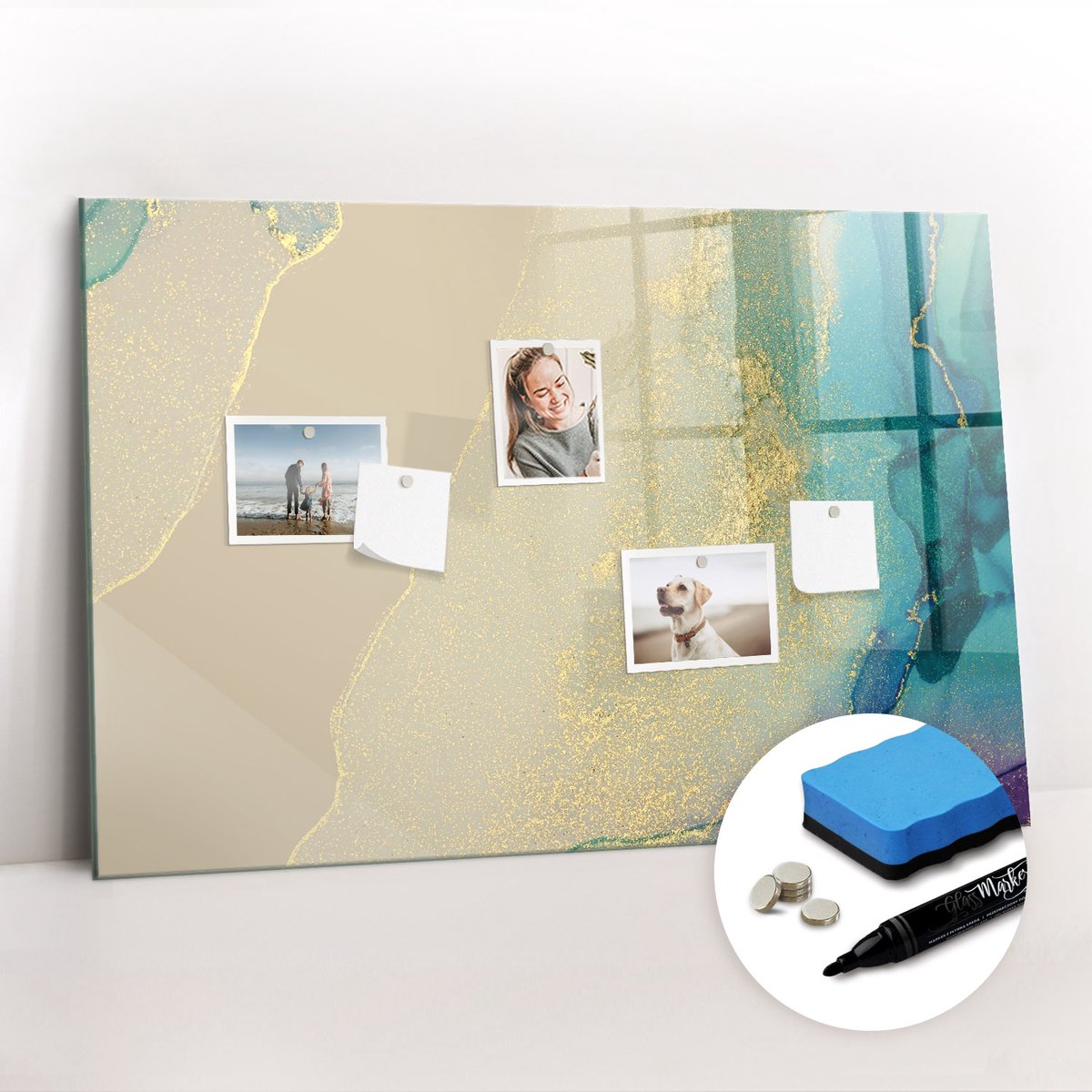 Tulup Whitebord - Kleurrijk marmer - 90 x 60 cm - Veelkleurig Magnet Board - Gratis 5 Sterke Magneten + Whiteboard Marker & Wisser - Design Memobord - Magnetisch Wandbord - Inspiratiebord Kantoor