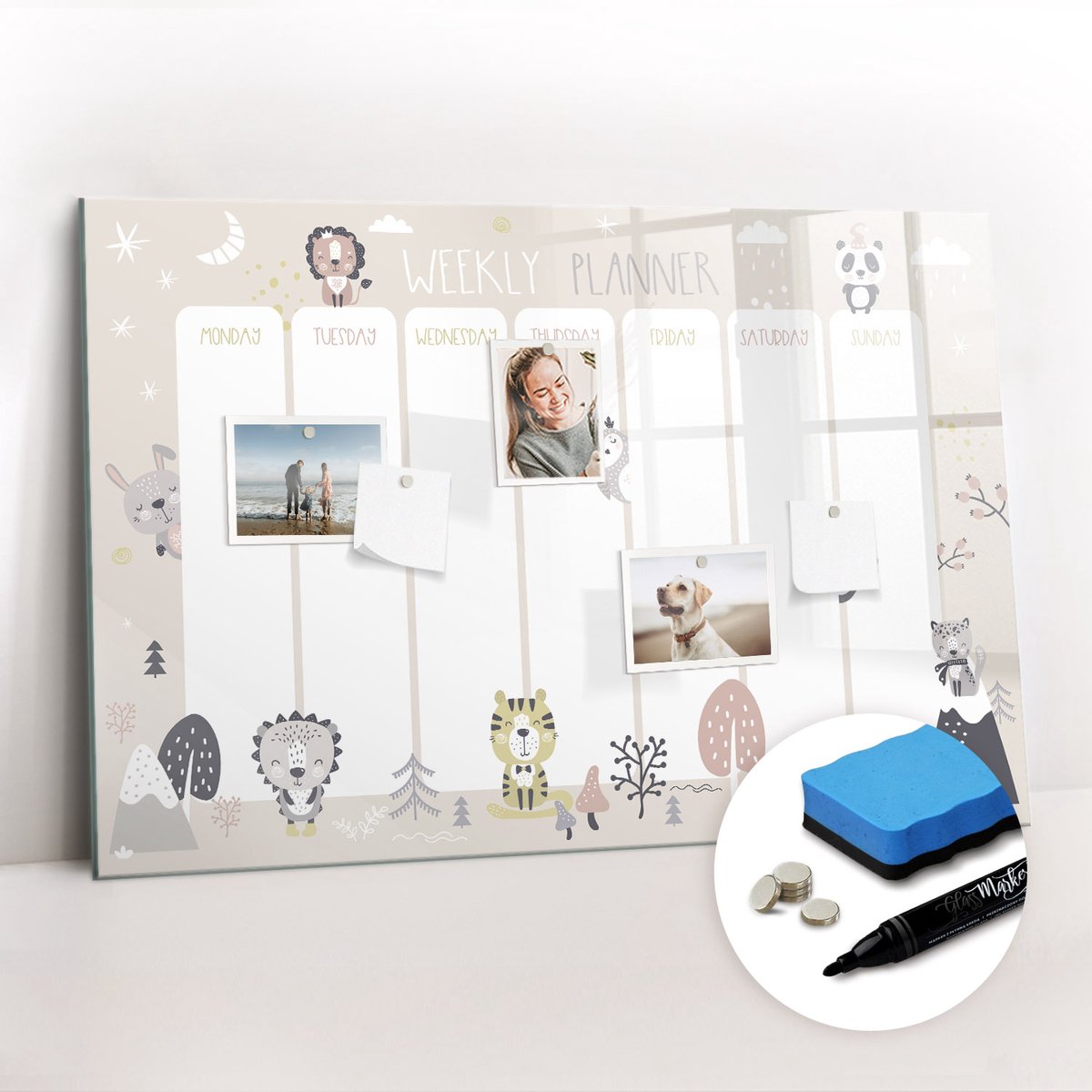 Tulup Whitebord - Weekplan voor school - 90 x 60 cm - Veelkleurig Magnetisch Memobord - Gratis 5 Sterke Magneten + Whiteboard Marker & Wisser - Interieur Accessoires Kantoor - Magnet Board - Inspiratiebord Kantoor