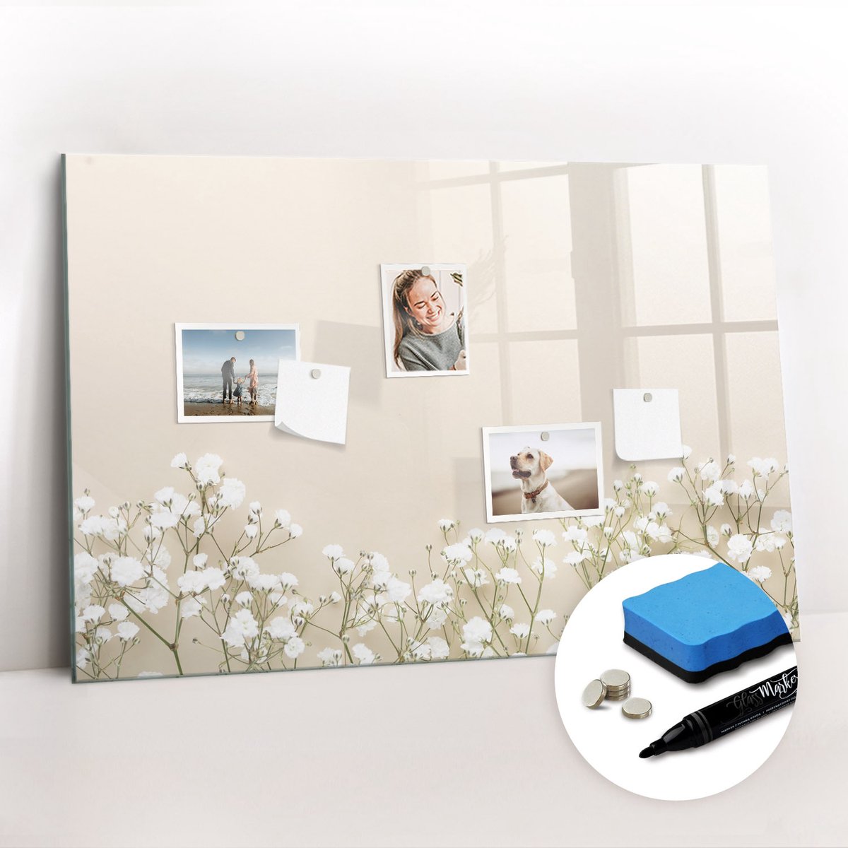 Tulup Whitebord - Bloeiende bloemen - 90 x 60 cm - Wit Magneetbord Foto - Gratis 5 Sterke Magneten + Whiteboard Marker & Wisser - Decoratief Magnetisch Bord - Memo Magneetbord - Ideeënbord Thuiswerkplek
