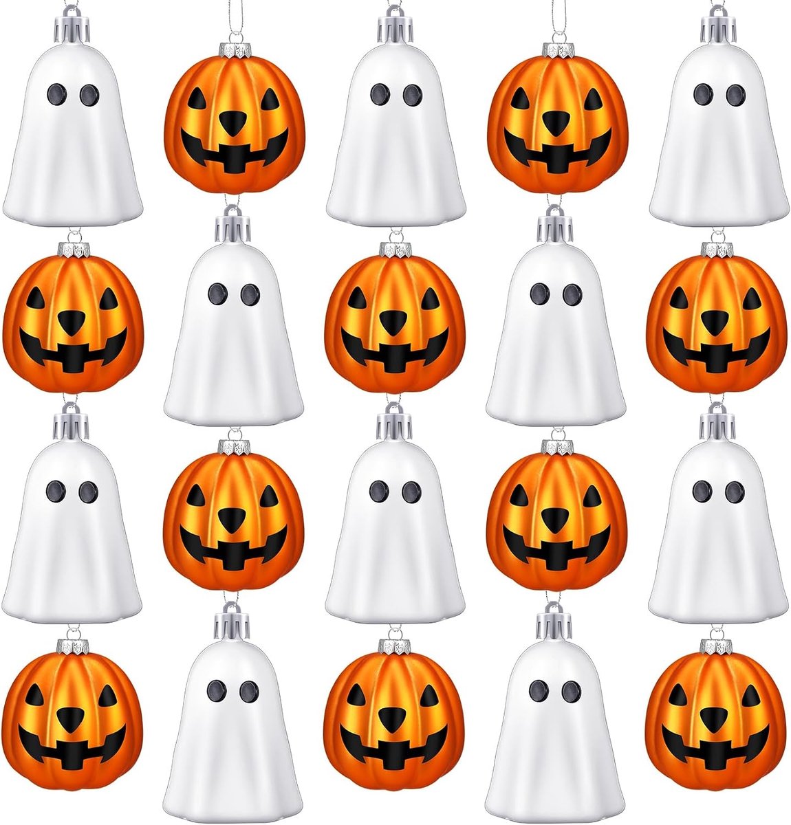 20 Stuks Feestelijke Hangdecoratie - Feestornament - Halloween-Decoraties met Spoken - Hangende Boomversieringen - Wit Spookjes en Gouden Pompoenlantaarns - Halloween-Versiering - Decoratieve Hanger - Voor Bomen, Ramen, Gangen, Woonkamers of Tuinen