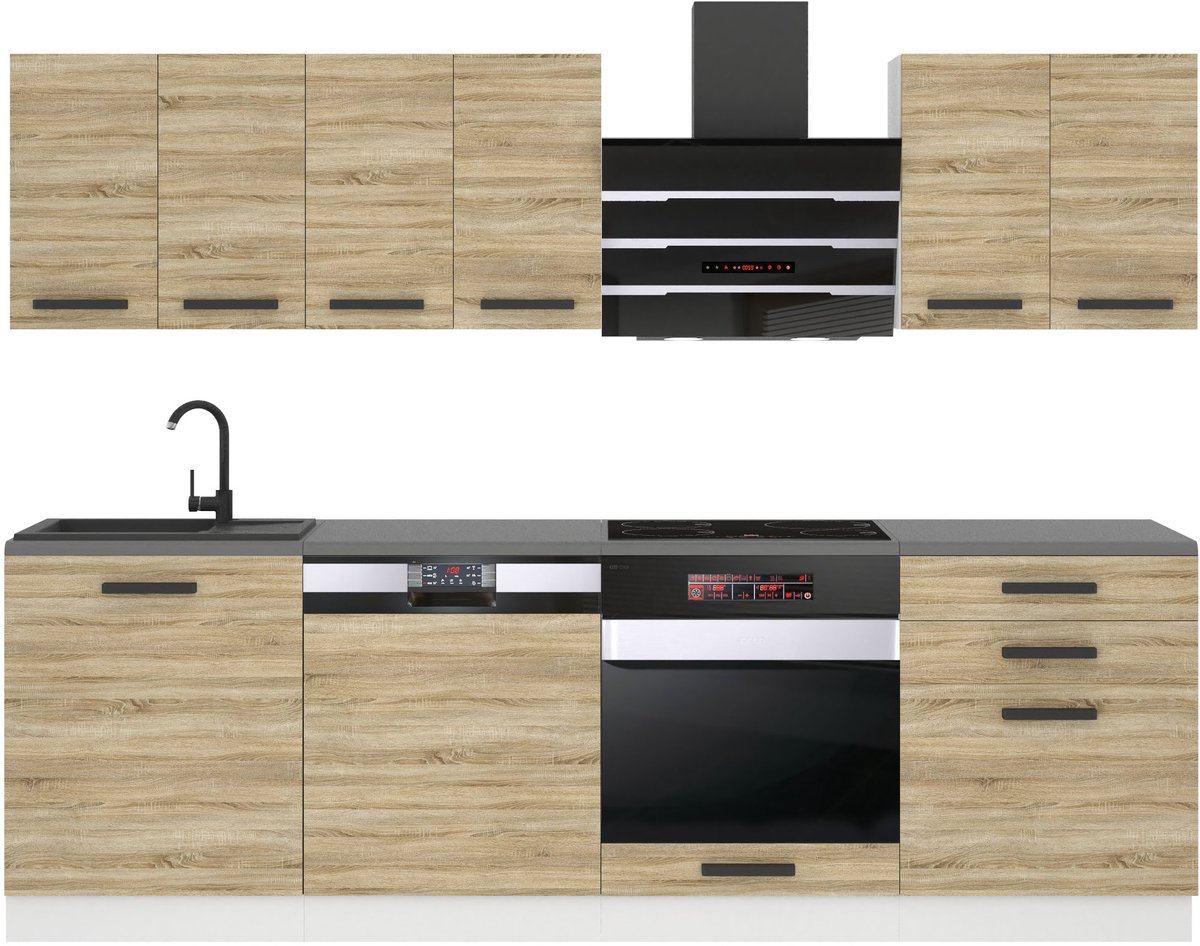 BELINI Keukenblok SUSAN - Keukenmeubel Set 240 cm Sonoma Eiken zonder Werkbladen - Boven- en Onderkasten
