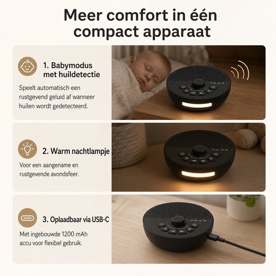 Gloovon White Noise Machine Baby - Slaaphulp met Huildetectie - 30 Rustgevende Geluiden & Nachtlamp - Witte Ruis Machine — afbeelding 3