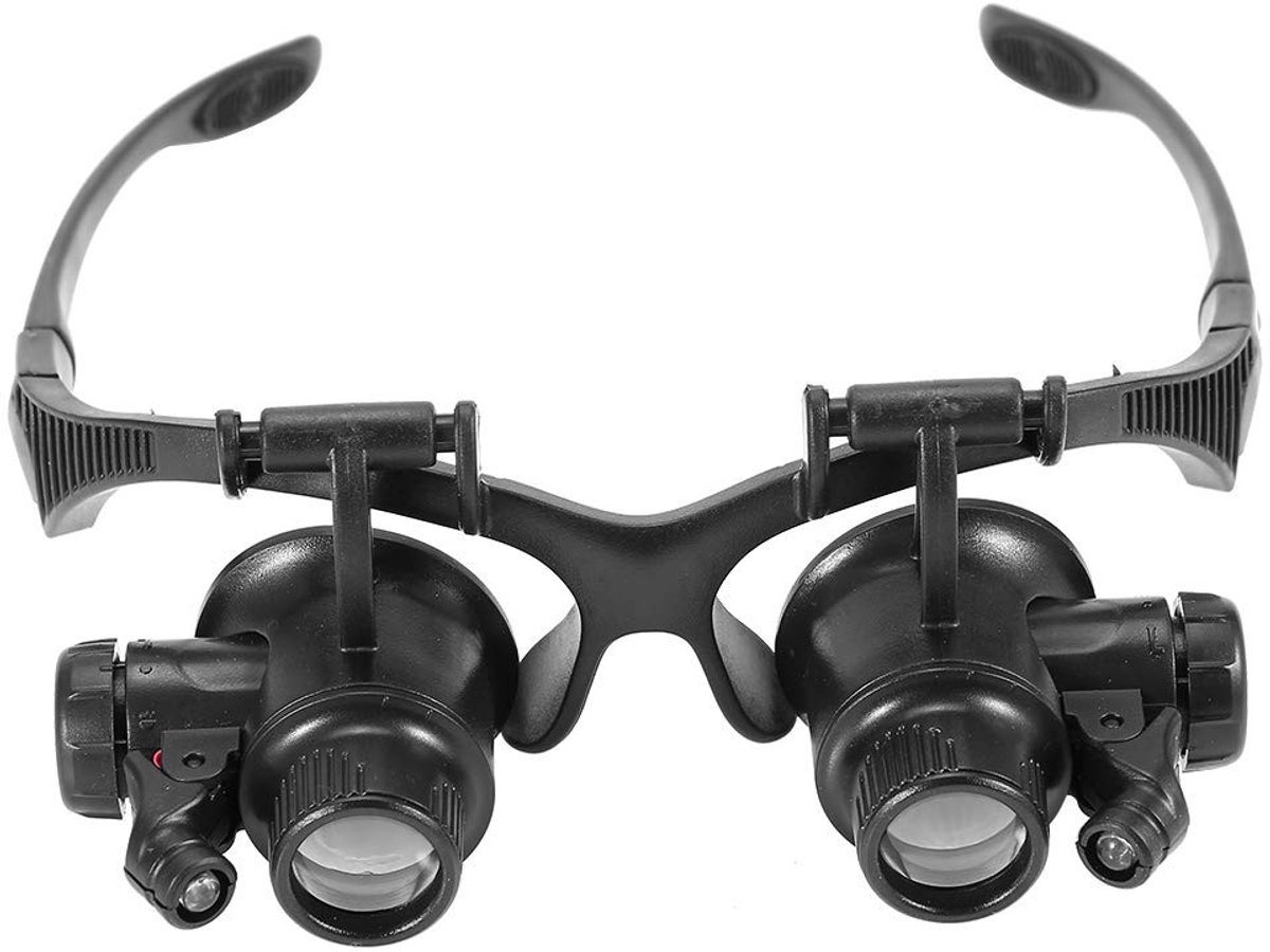 Omgoods - Vergrootglas met LED-verlichting - Vergrotingen tot 25X - Hoofdband met verstelbare lenzen - Zwart - Ideaal voor horloge en sieraden - Pe...