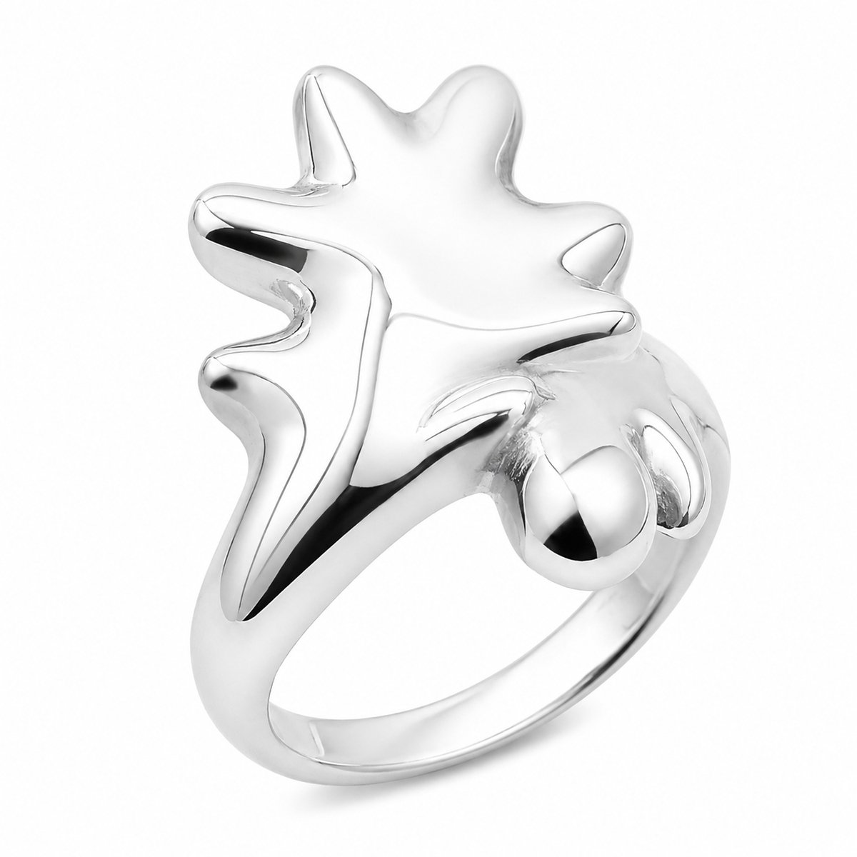925 Zilveren Damesring – Organisch Design – Bijzondere Design Ring – Maat 19,5 mm – Hoogglans Sterling Zilver