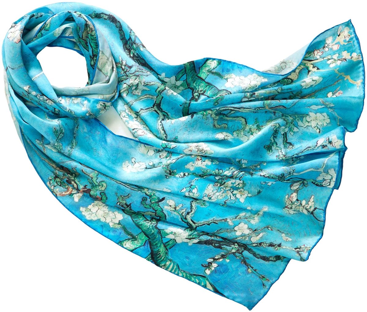 Omgoods - Lange Zijde Sjaal met Van Gogh Bloemprint