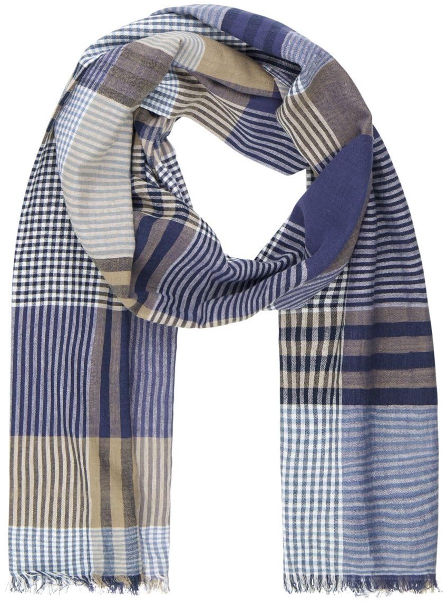 Omgoods - Sjaal voor Mannen van 100% Katoen in Blauw-Beige-Zwart