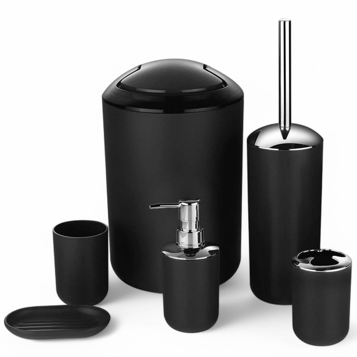 Omgoods - 6-Piece Badkameraccessoires Set - Modern Zwart Design voor Stijlvolle Badkamers