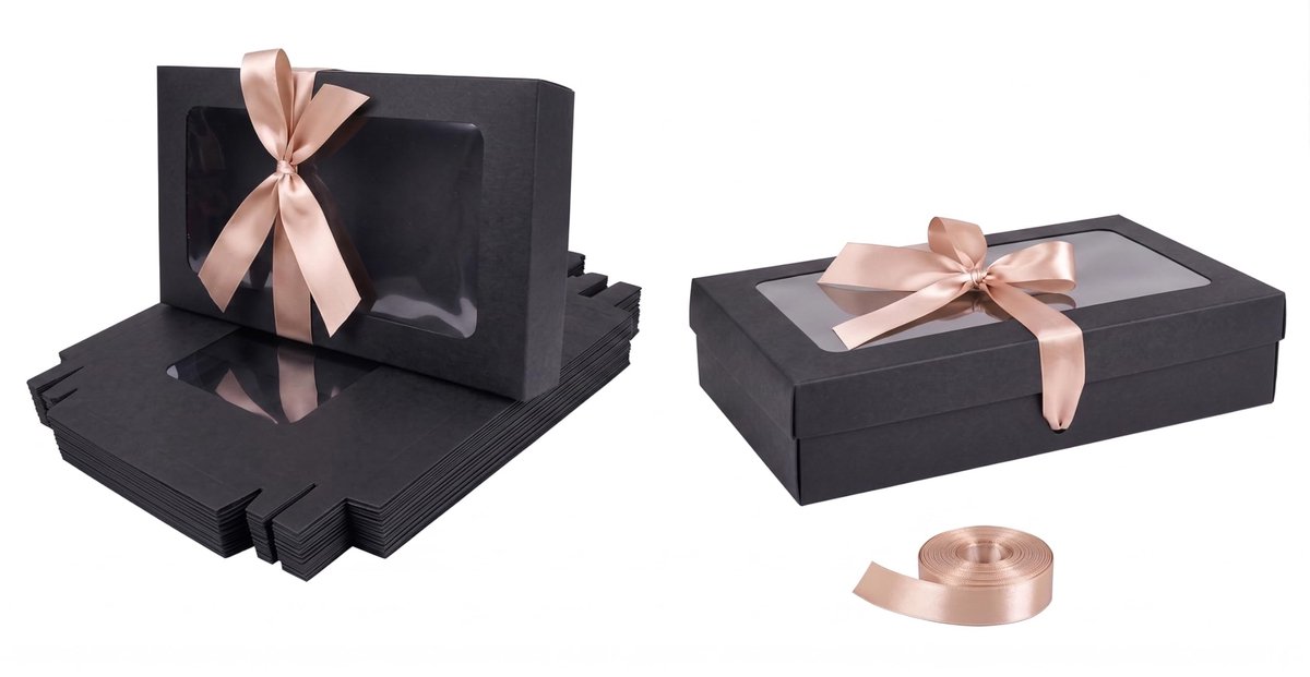 Omgoods - Luxe Cadeau Doos met Duidelijk Venster en Satijnen Lint - 12 Stuks