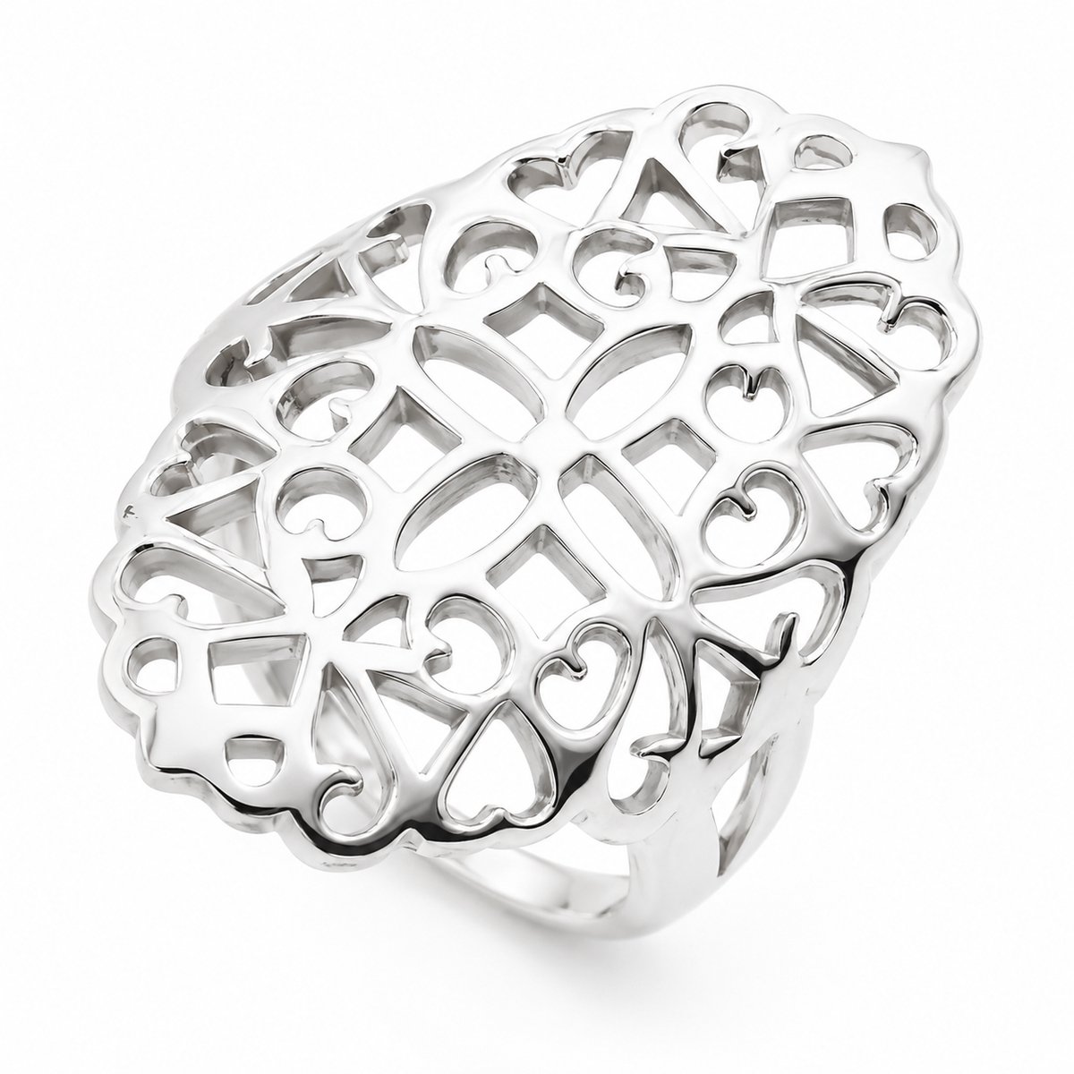 Zware 925 Zilveren Filigrain Damesring – Opengewerkt Design – 9 Gram – Ringmaat 16 – Sterling Zilver