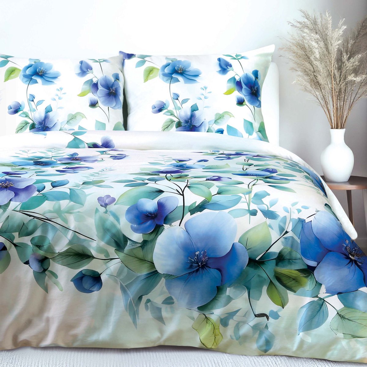 Darymex Satynlove Premium - Dekbedovertrekset - 100% Katoen Satijn - Blauwe Viooltjes Motief - Met Ritssluiting