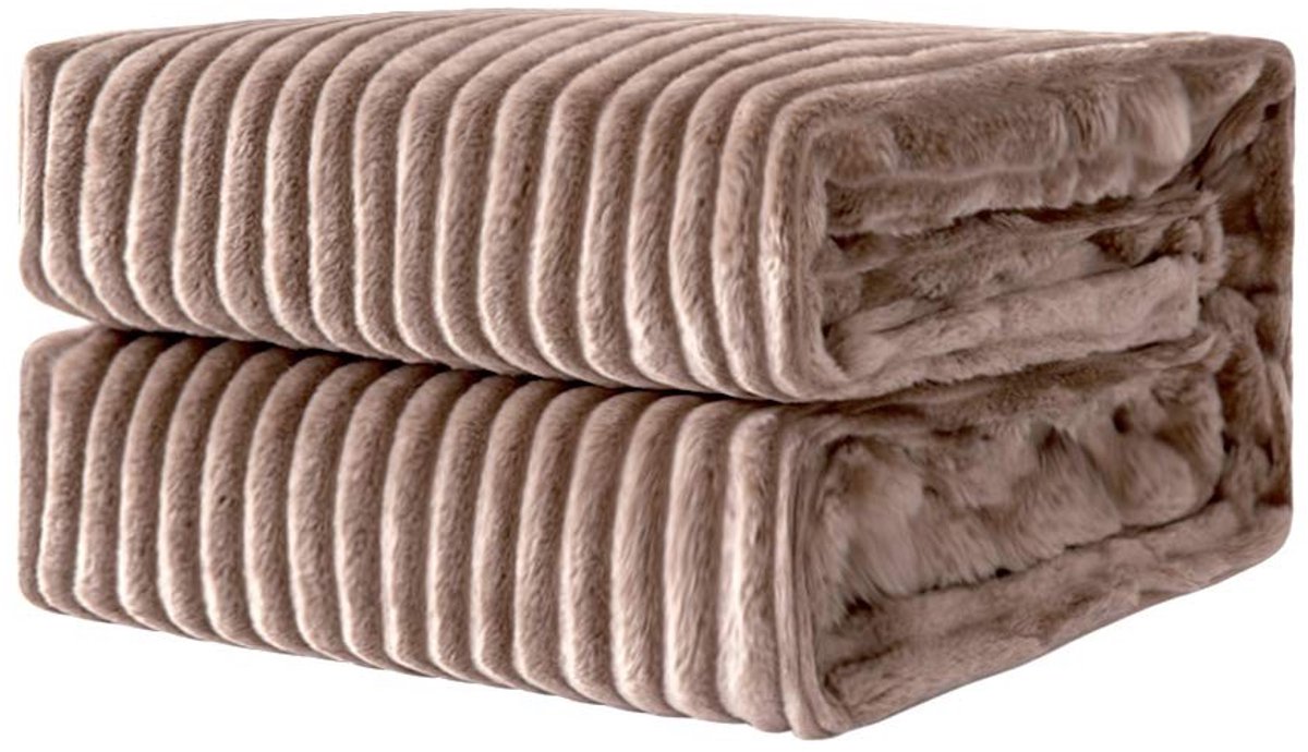 Omgoods - Zachte Fluwelen Fleece Plaid - Bruin Gestreepte Deken 152x203cm