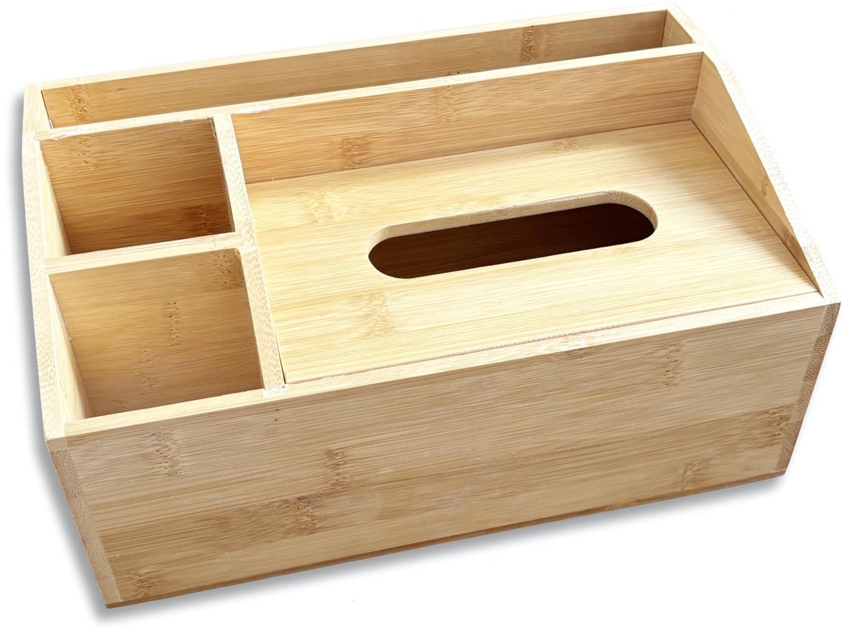 Omgoods - Multifunctionele Houten Tissuebox Houder met 4 Compartimenten