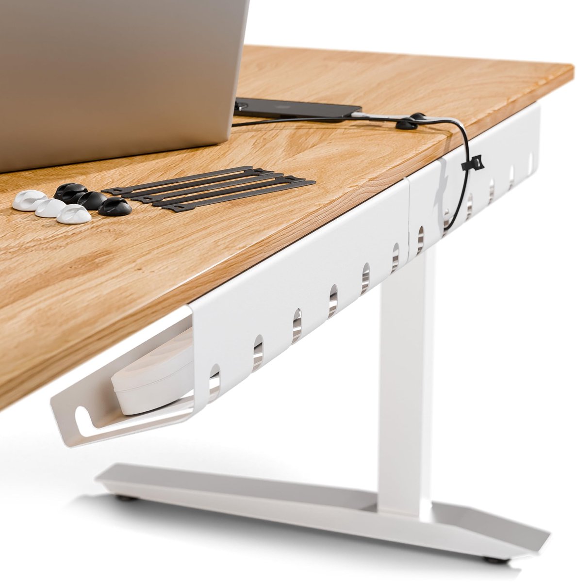 Omgoods- Kabelgoot Wit - Set van 3 - Zelfklevend - Kabelgoot Onder Bureau - Eenvoudige Installatie - Inclusief Klittenband Kabelbinders - Kabelmanagement