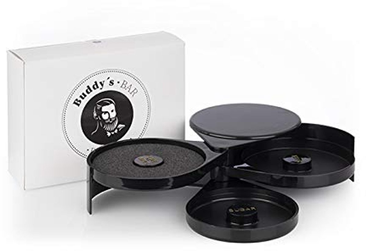 Buddy's Bar glass rimmer - glasrander cocktail accessoire - 3 compartimenten met spons - zwart kunststof