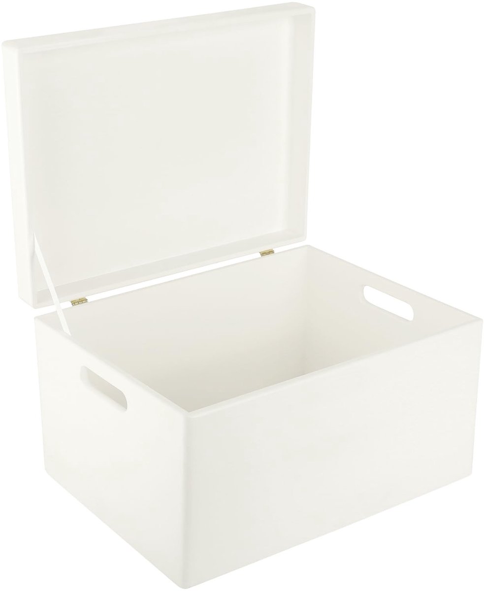 Omgoods - XXL Witte Houten Opbergdoos met Deksel 40 x 30 x 24 cm