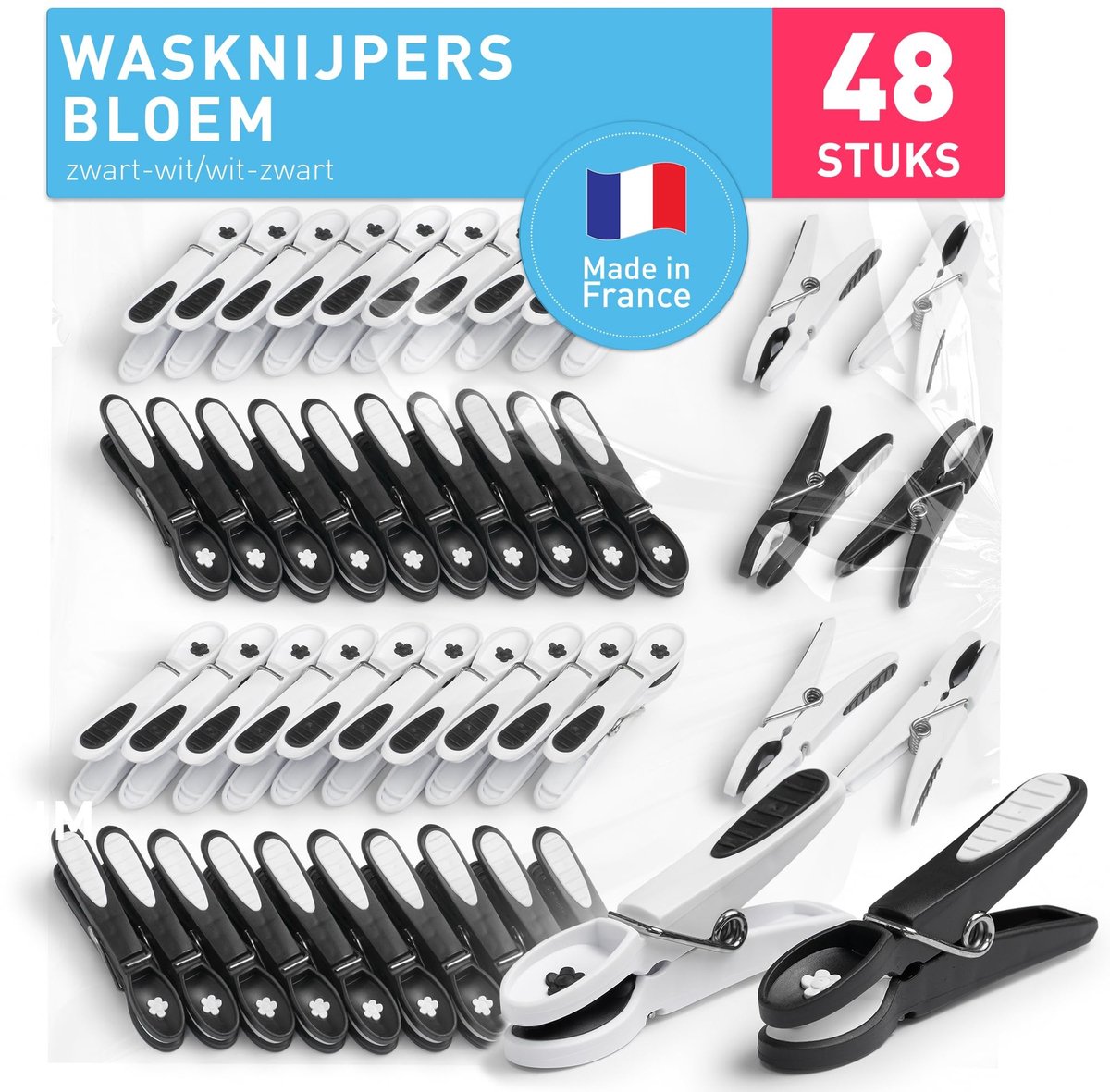 Omgoods- Wasknijpers 48 Stuks - Duurzaam - Houten Wasknijpers - Kunststof Wasknijpers - Kleine Wasknijpers - Robuust Plastic - Wasclips