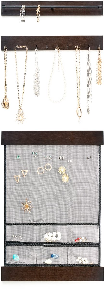 Omgoods - Houten Sieraden Organizer Set - Hangende Houders voor Kettingen en Oorbellen