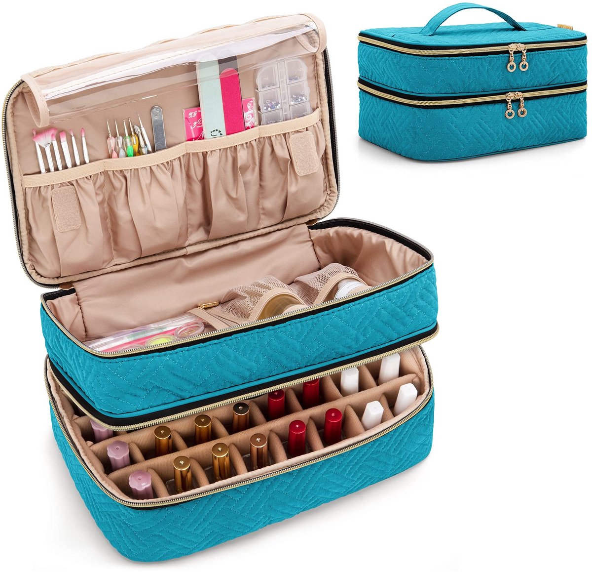 Omgoods - Dubbele Laags Nagellak Organizer - Houdt 40 Flesjes 15ml, Teal