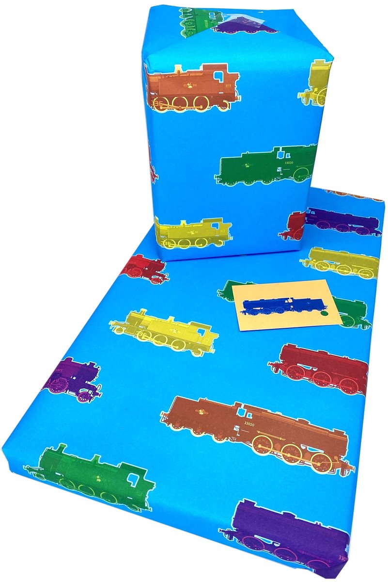 Omgoods - Trein Inpakpapier Set met 5 Vellen en Labels