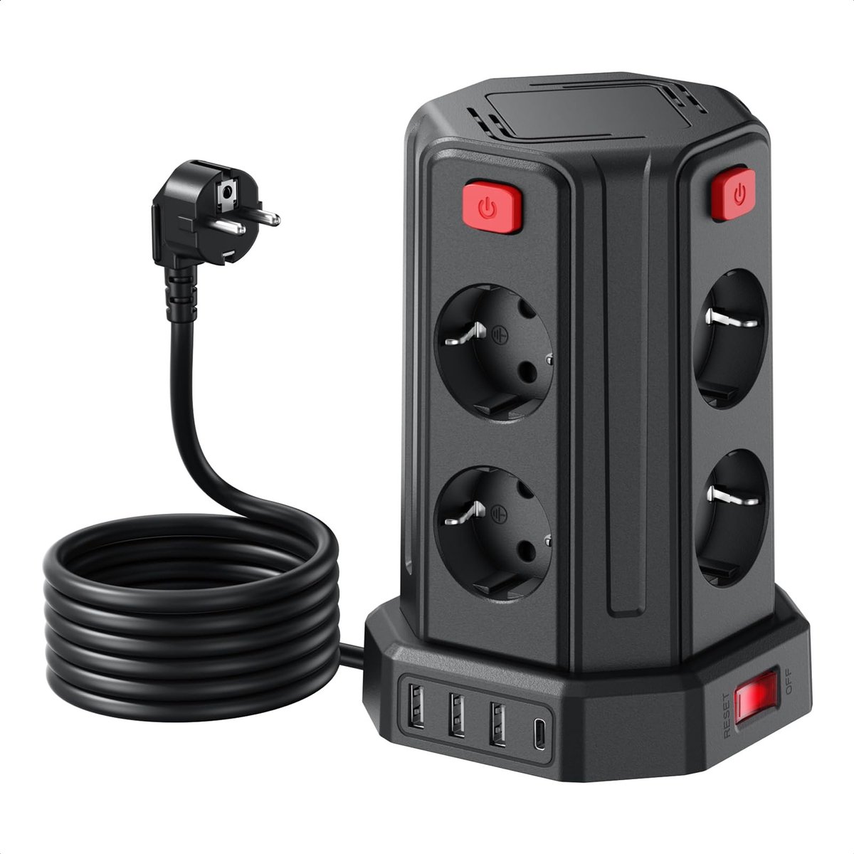 Omgoods - 4 USB Power Strip - 12-in-1 Meerdere Aansluitingen voor Thuis en Kantoor