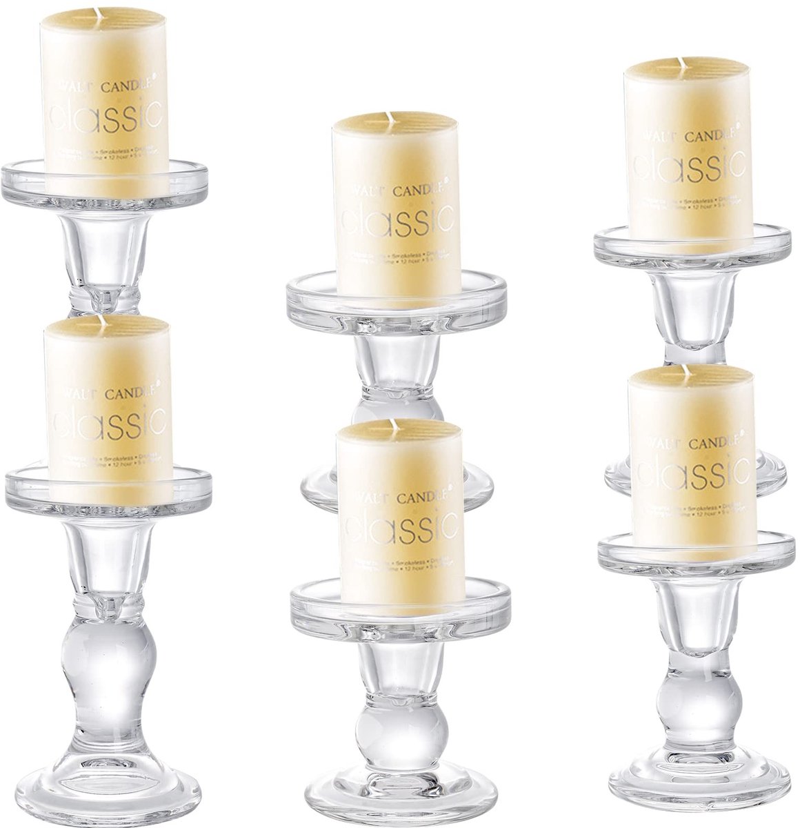 Omgoods - Set van 6 Duidelijke Glas Kaarsenhouders voor Tafeldecoratie