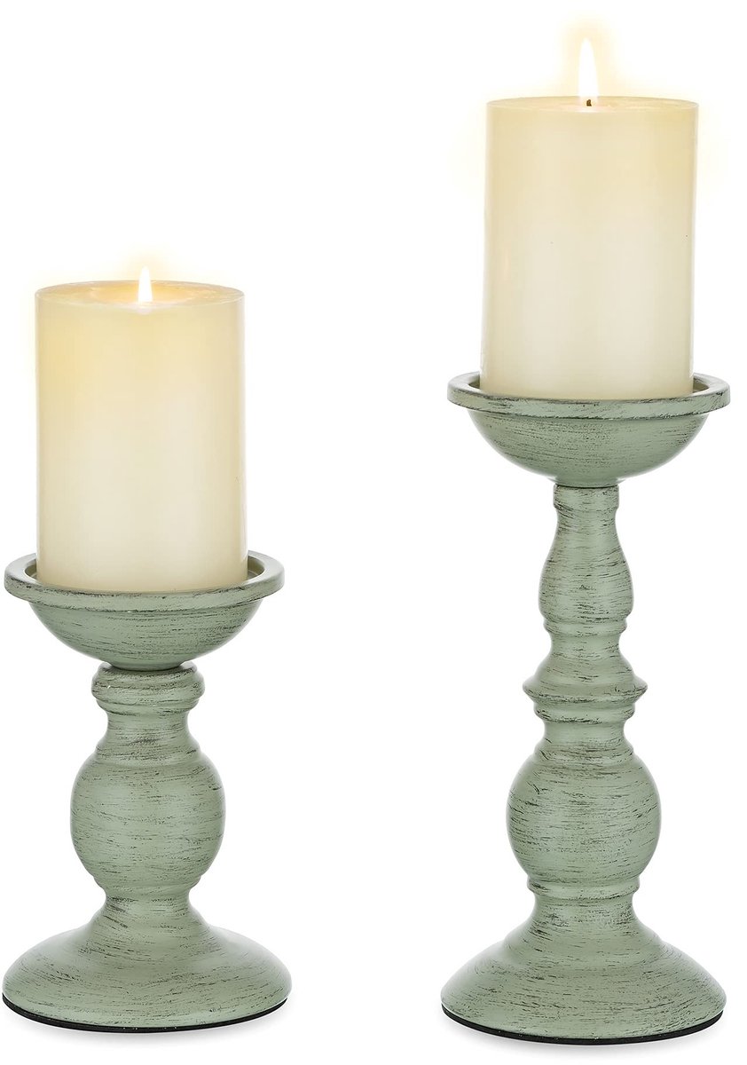 Omgoods - Set van 2 Vintage Kaarsenhouders van IJzer voor Decoratie