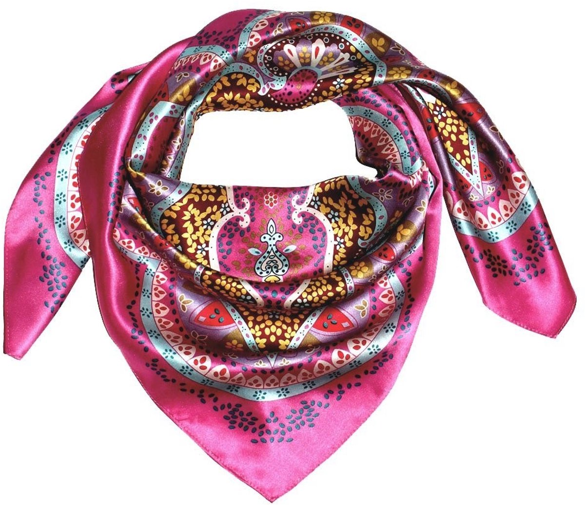 Omgoods - Luxe Zijde Sjaal met Harmonieuze Kleuren en Paisleypatroon