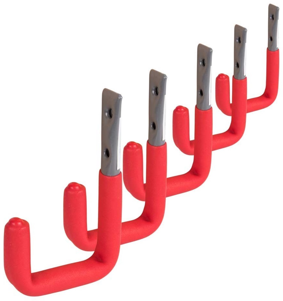 Omgoods - Set van 5 Wandhaken Staal Grijs met Rode Rubber 12 mm