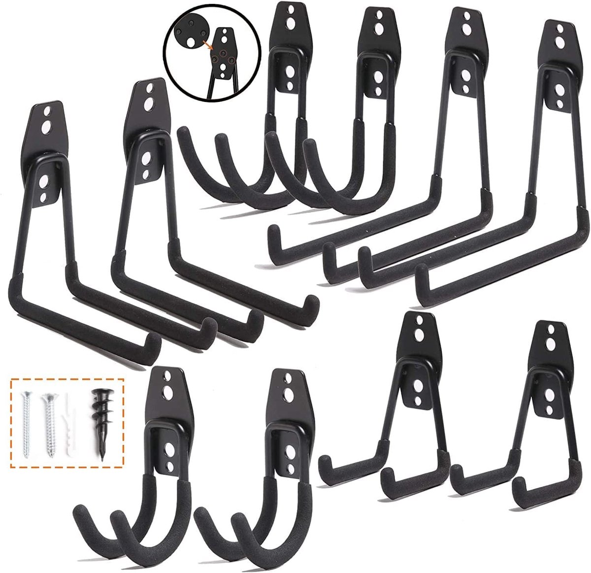 Omgoods - Set van 10 Garage Haken met Antislip Coating