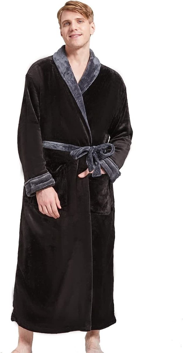 Omgoods - Luxe Fleece Badjas voor Mannen in Zwart/Grey