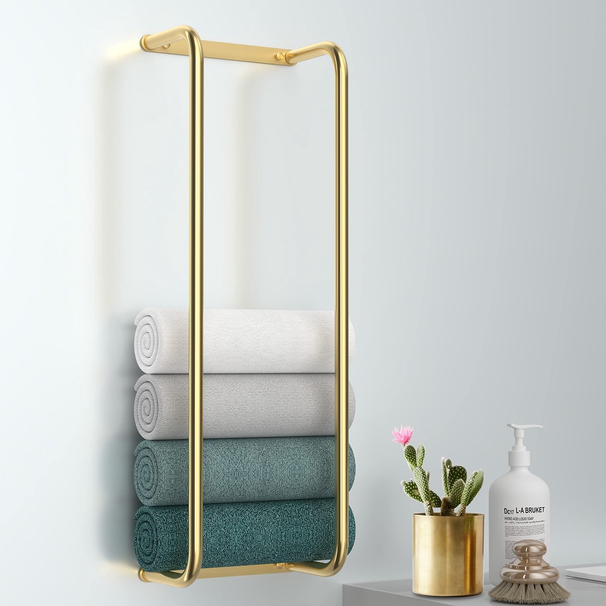 Omgoods - Wandgemonteerde Handdoekhouder voor Badkamer - Rolhouder in Geborsteld Goud