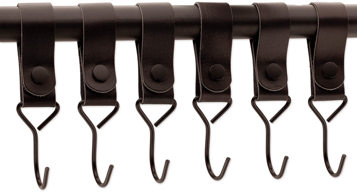 Omgoods - Multifunctionele Haken met Leren Lus - 6 Stuks Zwart