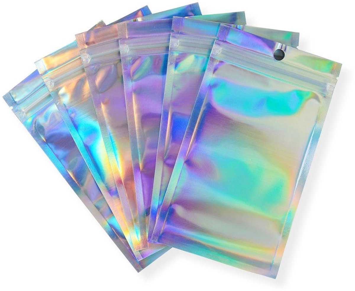 Omgoods - 150 Stuks Holografische Aluminium Zakjes met Rits