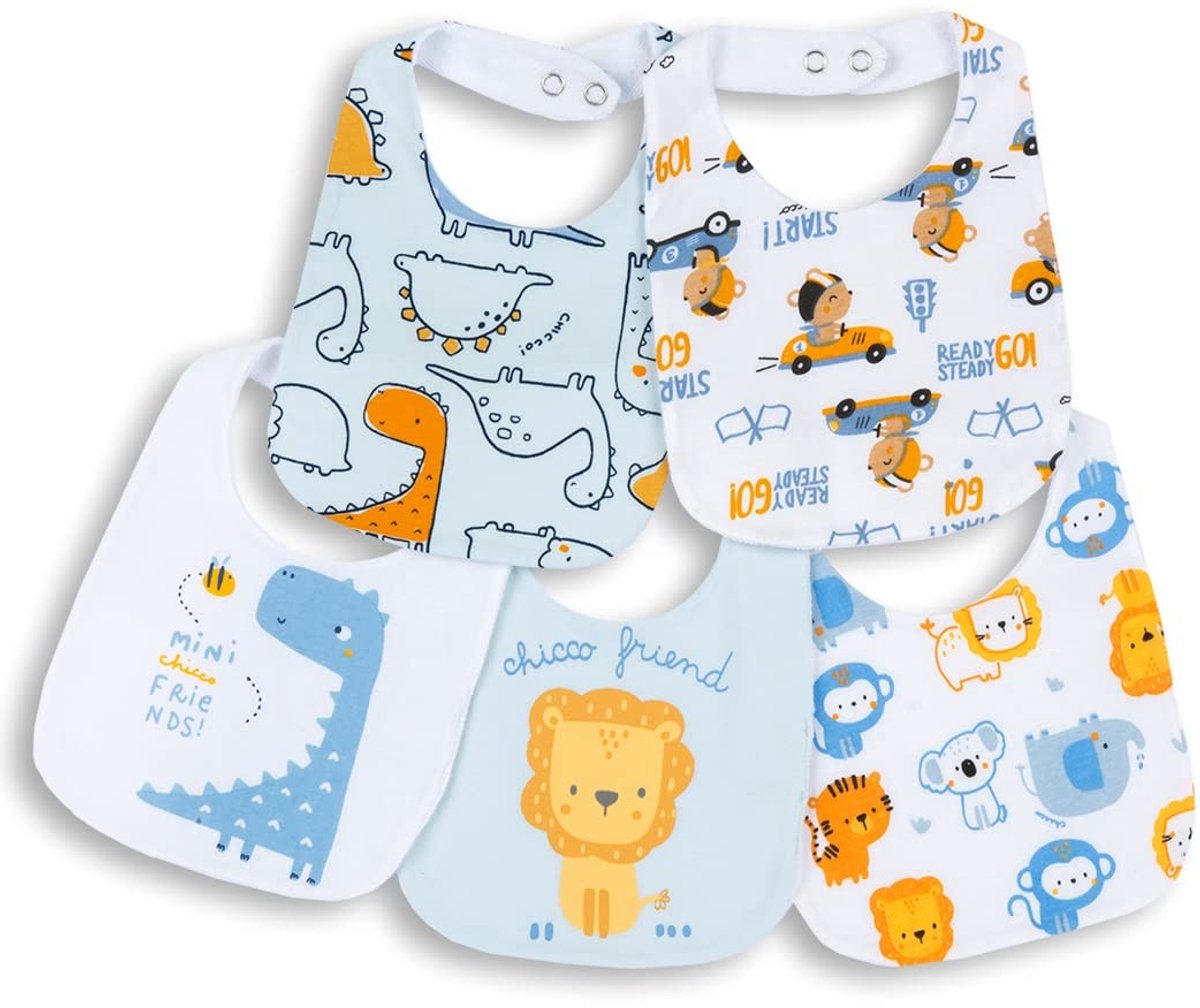 Omgoods - Set van 5 Uniseks Katoenen Slabbetjes voor Baby's, Lichtblauw