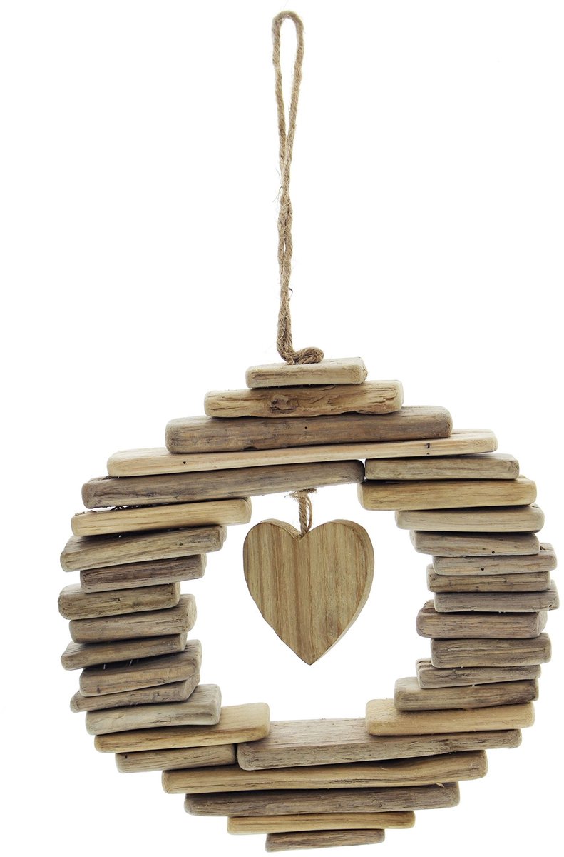 Omgoods - Houten Hartvormige Decoratieve Krans 21 cm