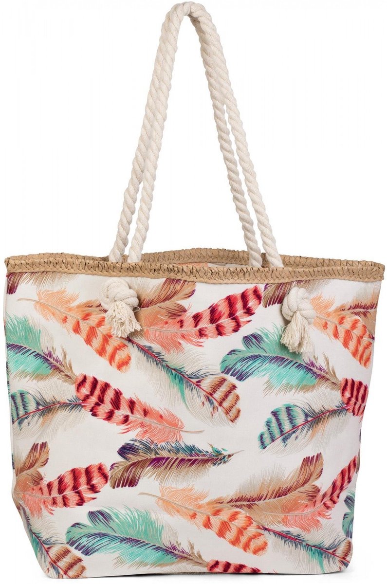 Omgoods - Mode Strandtas met Kleurrijk Verenpatroon en Rits
