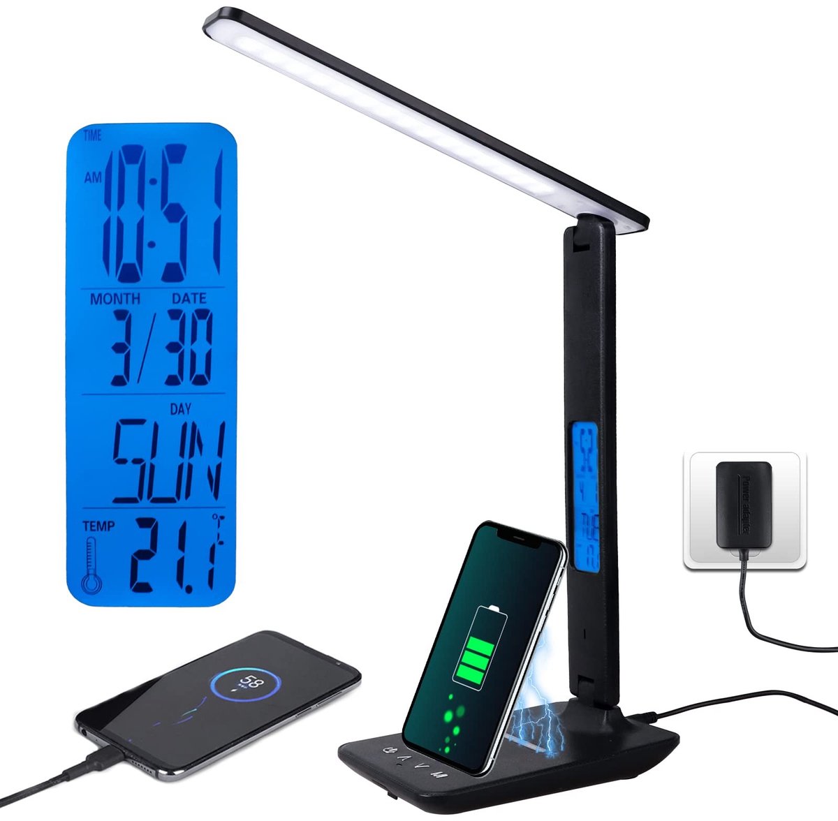 Omgoods - Dimbare LED Bureau Lamp met Draadloze Oplader en 5 Helderheidsniveaus