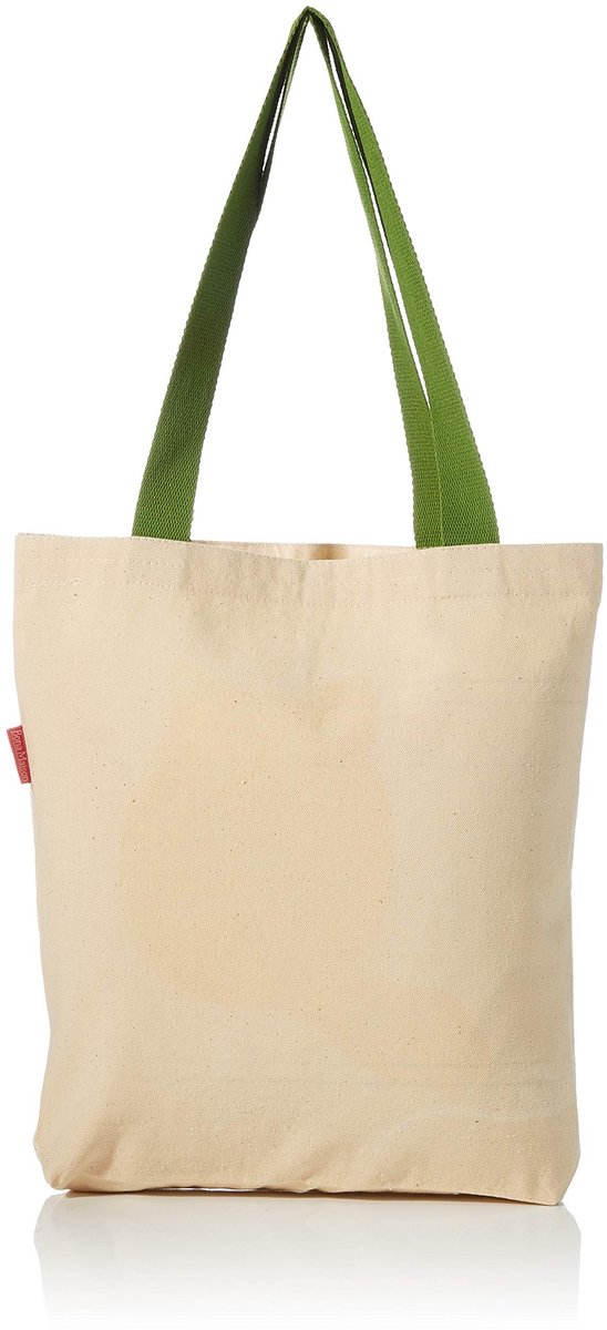 Omgoods - Herbruikbare Eco-vriendelijke Tote Bag van 100% Katoen met Lange Groene Handvatten