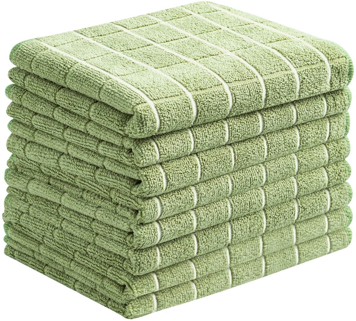 Omgoods - Microvezel Keukenhanddoeken, Super Absorberend en Lintvrij - Set van 8 (Groen met Ruitenpatroon)