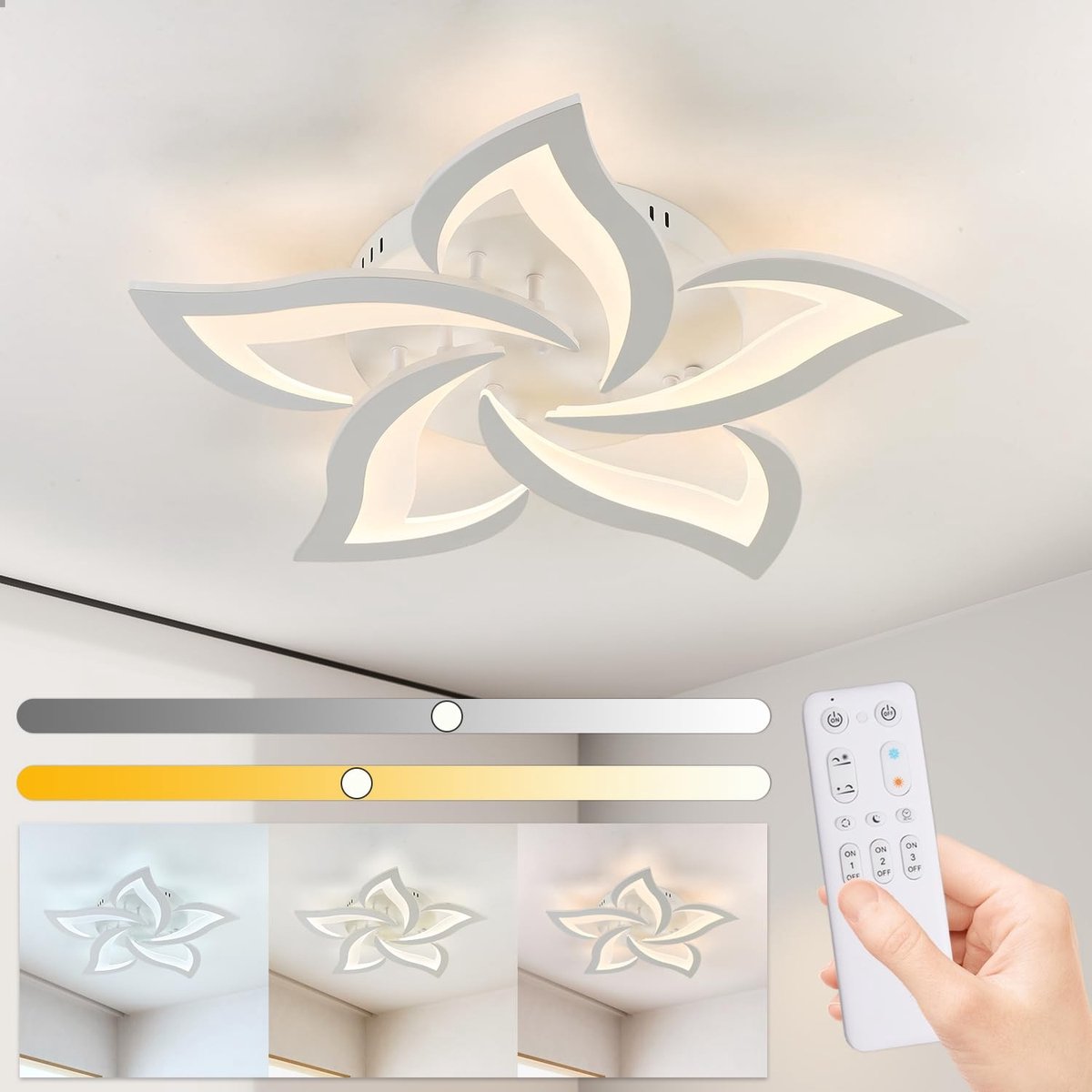 Omgoods - Dimbare LED Plafondlamp 28 W met Afstandsbediening, Bloemmotief