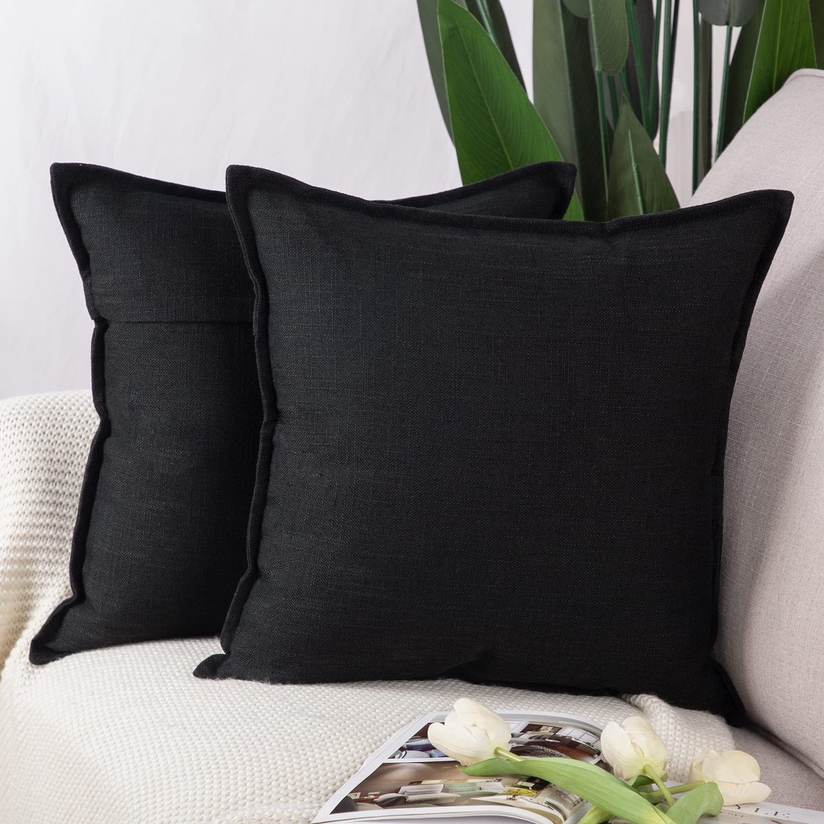 Omgoods - Set van 2 Imitatie Linnen Kussenslopen - Zacht Decoratief Kussen voor Bank en Slaapkamer