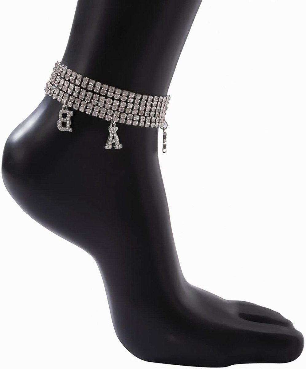 Ketting Anklet - Enkelbandje Armband - Mode Accessoire - Volledig Bezaaid - Verstelbaar 21-27 cm - Zilverkleurig
