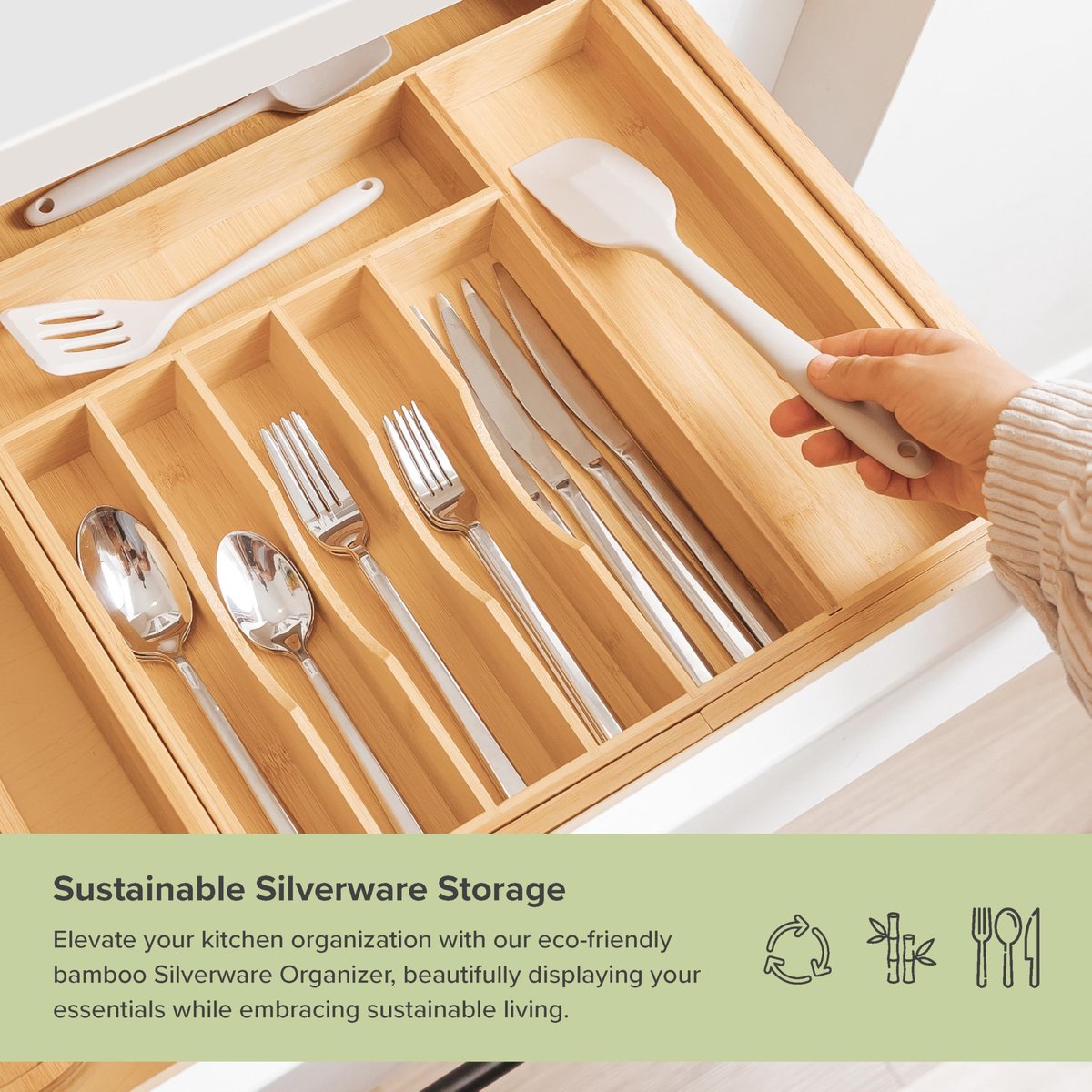 Omgoods - Bamboo Besteklade Organisator met 10 Compartimenten
